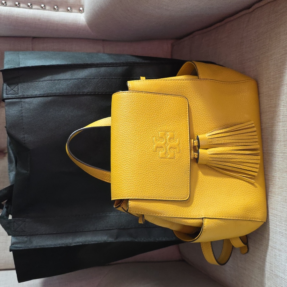 Tory Burch Chic Yellow Leather Backpack with Tassels - Picture 14 of 14
